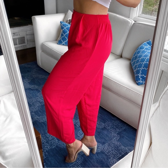 πΊ ZARA BOHO RASPBERRY RED HIGH WAIST WIDE LEG CROPPED PANTS! - Picture 2 of 14